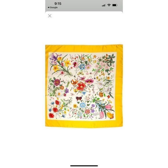 Gucci Silk Floral Yellow Scarf Rolled Edges - Picture 1 of 7